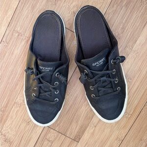 Sperry black leather women’s size 8 backless mule style boat shoes